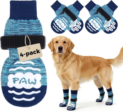 BINGPET Dog Socks to Prevent Licking Paws -Dog Shoes for Hot Pavement,Extra-Thick Grippy Dogs Sock for Hardwood Floors Anti-Slip,4Pcs All-Weather Boots Paw Protector for Small Medium Large Senior Dogs