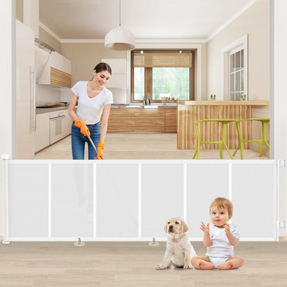 Upgrade 120 inch Retractable Baby Gates, EZIGO Extra Wide Baby Gate for Large Opening Extra Long Mesh Gate for Kids or Pet Dog Gate Child Safety Gate for Stairs Hallways Doorway Indoor Outdoor, Gray