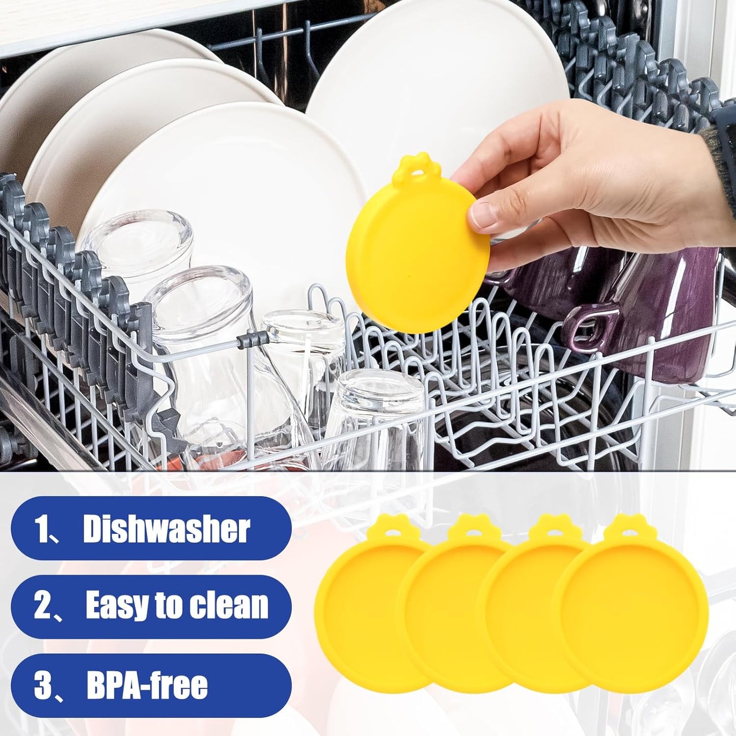 PINE & LINEN 4 Pcs 2.5inch Durable Pet Can Lids, Silicone Small Pet Can Covers Waterproof Cat Food Cans Lids for 3 oz Cat Food Cans（Yellow+Red+Pink+Blue）