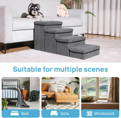Foldable Dog Stairs/Steps 2-Tier Pet Steps Storage and Adjustable Steps for Small Medium Dogs Pet Steps Storage Stepper for High Beds Sofa Pet Dog Cat