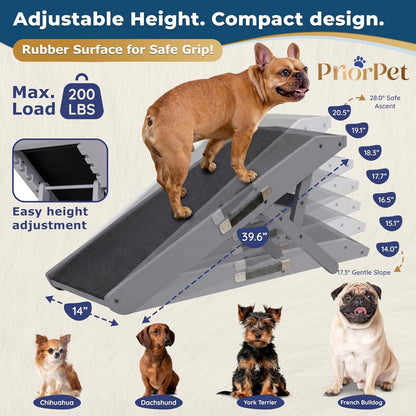 Dog Ramp for Couch – Non-Slip, Sturdy Build Foldable Wooden Dog Ramp – Supports up to 200 lbs – 7 Adjustable Heights (14"–20.5") – Enhanced Stability – Birchwood Pet Ramp for Small Dogs – Gray