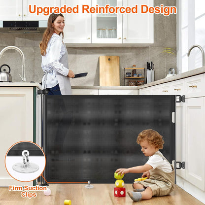 Upgrade 120 inch Retractable Baby Gates, EZIGO Extra Wide Baby Gate for Large Opening Extra Long Mesh Gate for Kids or Pet Dog Gate Child Safety Gate for Stairs Hallways Doorway Indoor Outdoor, Gray