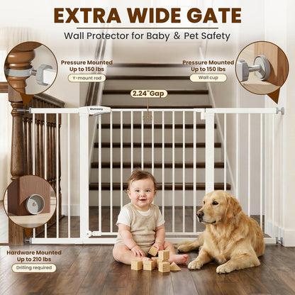 Mumeasy Baby Gate Extra Wide, 29.7-51'' Pressure Mounted Dog Gate with Walk Thru Door, Auto Close Pet Gate for House, Stairs, Doorways,Black