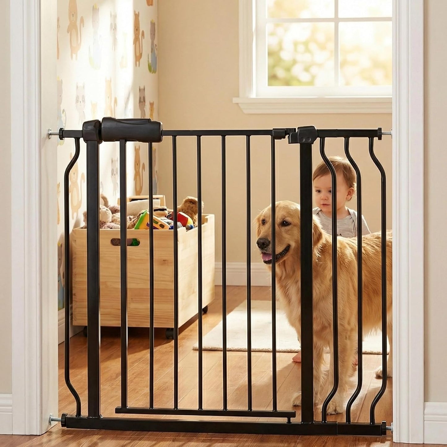 Extra Wide 76.4-81 Inch Large Baby Gates for Stairs, Doorways - No Drilling, Pressure Mounted Pet Gates for Kids & Dogs