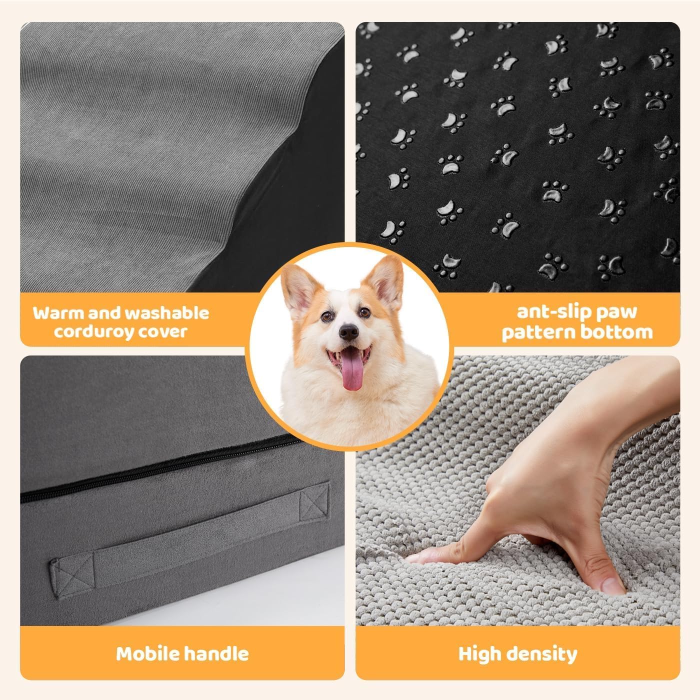 A.FATI Dog Stairs 30 Inches High for 30-36 Inch High Bed, 6-Tier 3-in-1 Foam Pet Steps with Non-Slip Bottom, Detachable Washable Cover, Dog Ramp for Small Old Short-Legged Dogs Up to 50 Lbs