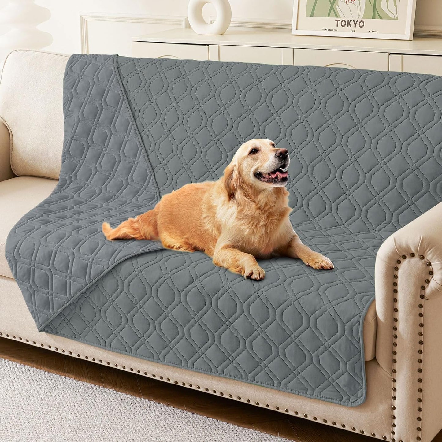 hyha Waterproof Dog Bed Blanket, Soft Pet Blankets, Waterproof Couch Cover for Dogs, Reversible Sofa Covers Washable for Furniture (30x70 Inch, Taupe/Beige)