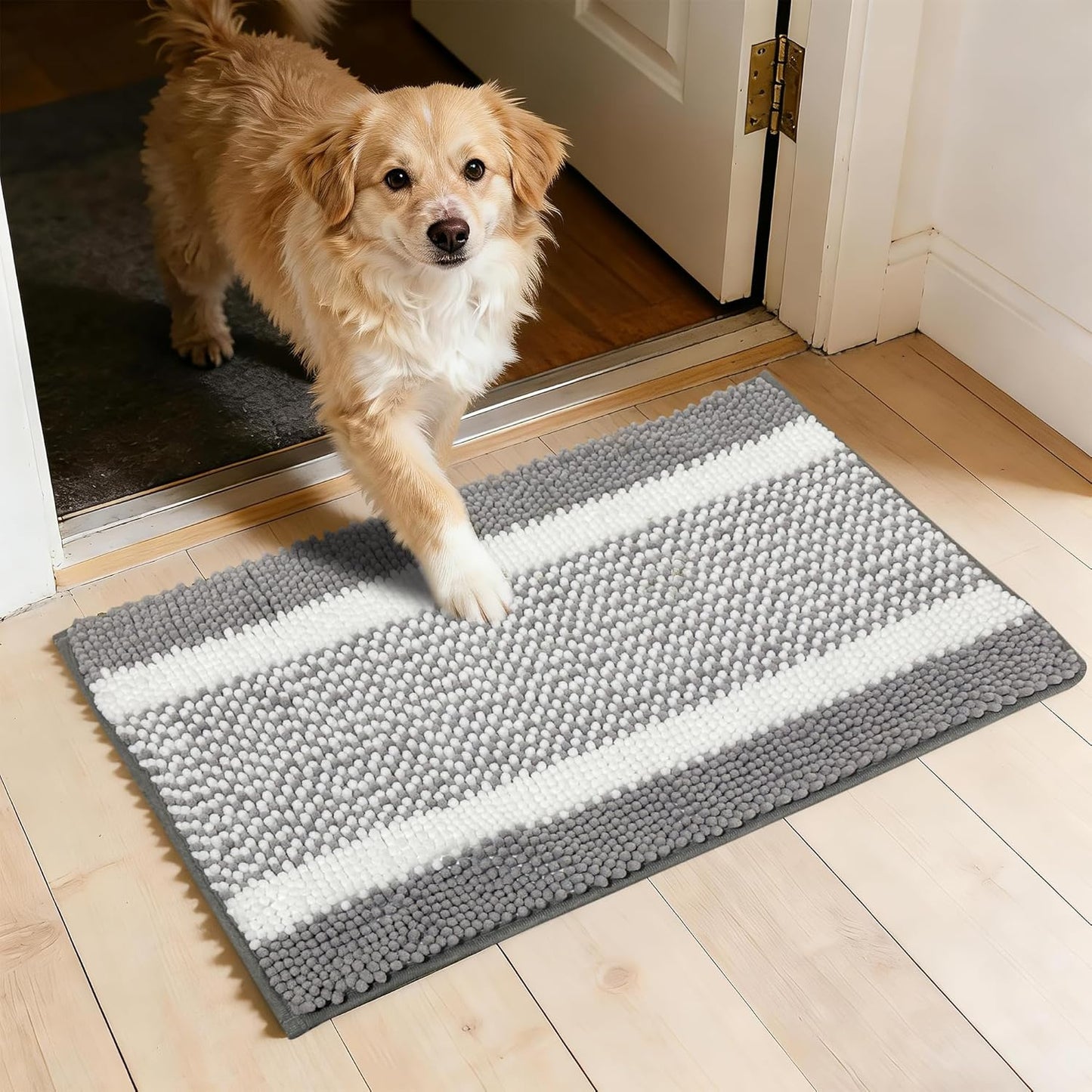 Dog Door Mat for Muddy Paws - Absorbent Quick-Dry Non-Slip Washable Chenille Pet Rug, Indoor Entryway Mat for Front Door & Crate (Brown, 24" L*16" W)