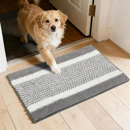 Dog Door Mat for Muddy Paws - Absorbent Quick-Dry Non-Slip Washable Chenille Pet Rug, Indoor Entryway Mat for Front Door & Crate (Brown, 24" L*16" W)
