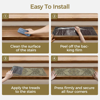 sarben Non Slip Stair Treads for Wooden Steps 15PCS - 8"x30" Indoor Safety Carpet, Edging Mats with TPE Adhesive Backing, Pet and Elderly Friendly Stair Rugs (Taupe) - Colors A