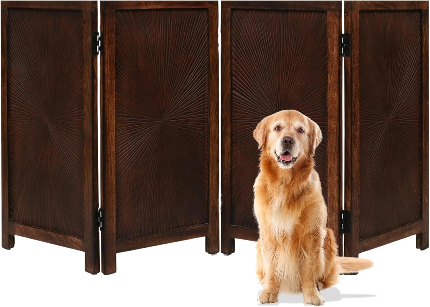 Freestanding Pet Gate for Dogs, Foldable Wooden Dog Gate for House, Indoor Dog Gate for Stair, Doorway, House Design Gates for Dogs Indoor, 72 Inch Wide, (18" x4 Panels 72 inch), Burnt Finish