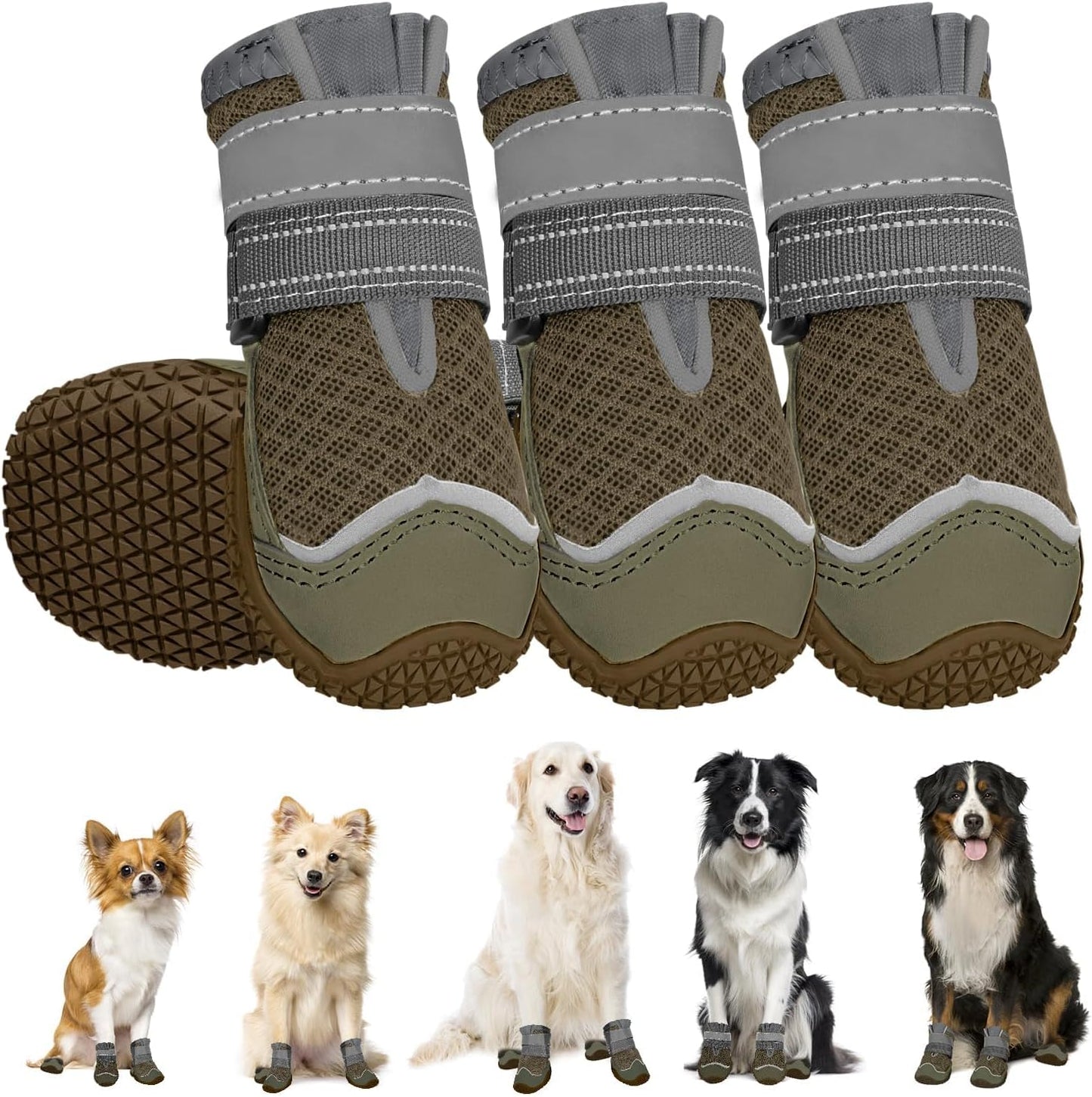 SlowTon Dog Shoes for Large Small Medium Dogs - Breathable Dog Boots for Summer Hot Pavement, Paw Protector for Outdoor Walking Winter Snow, Anti-Slip Rubber Dog Booties for Hardwood Floor (Green, 6)