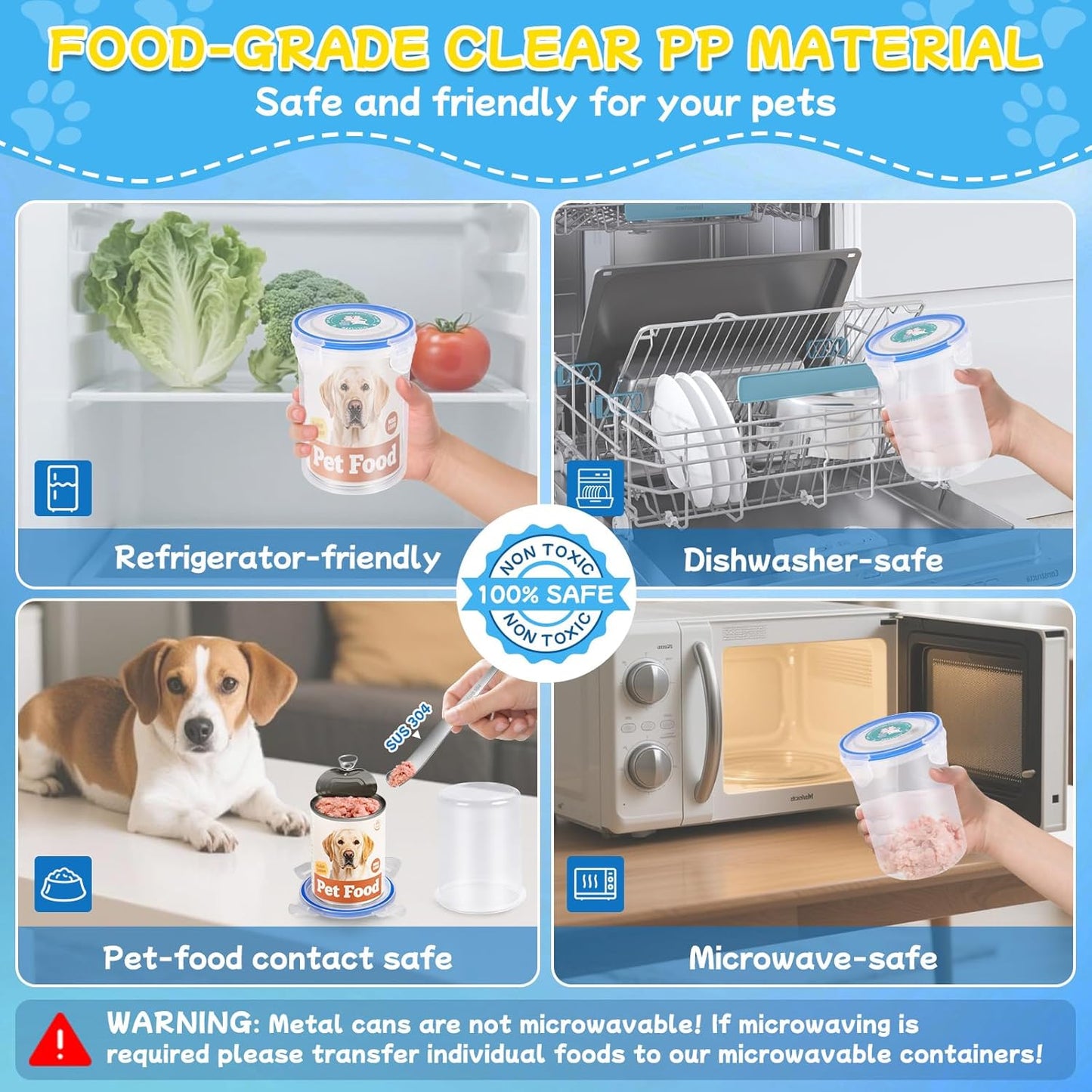 Canned Cat Food Storage Lids,Reusable Airtight Can Cover Pet Food Sealer - Keeps Dog Food Storage Container Food Fresh, Cat Food Container Eliminates Odor, Easy To Use With SUS 304 Spoon,Can Opener