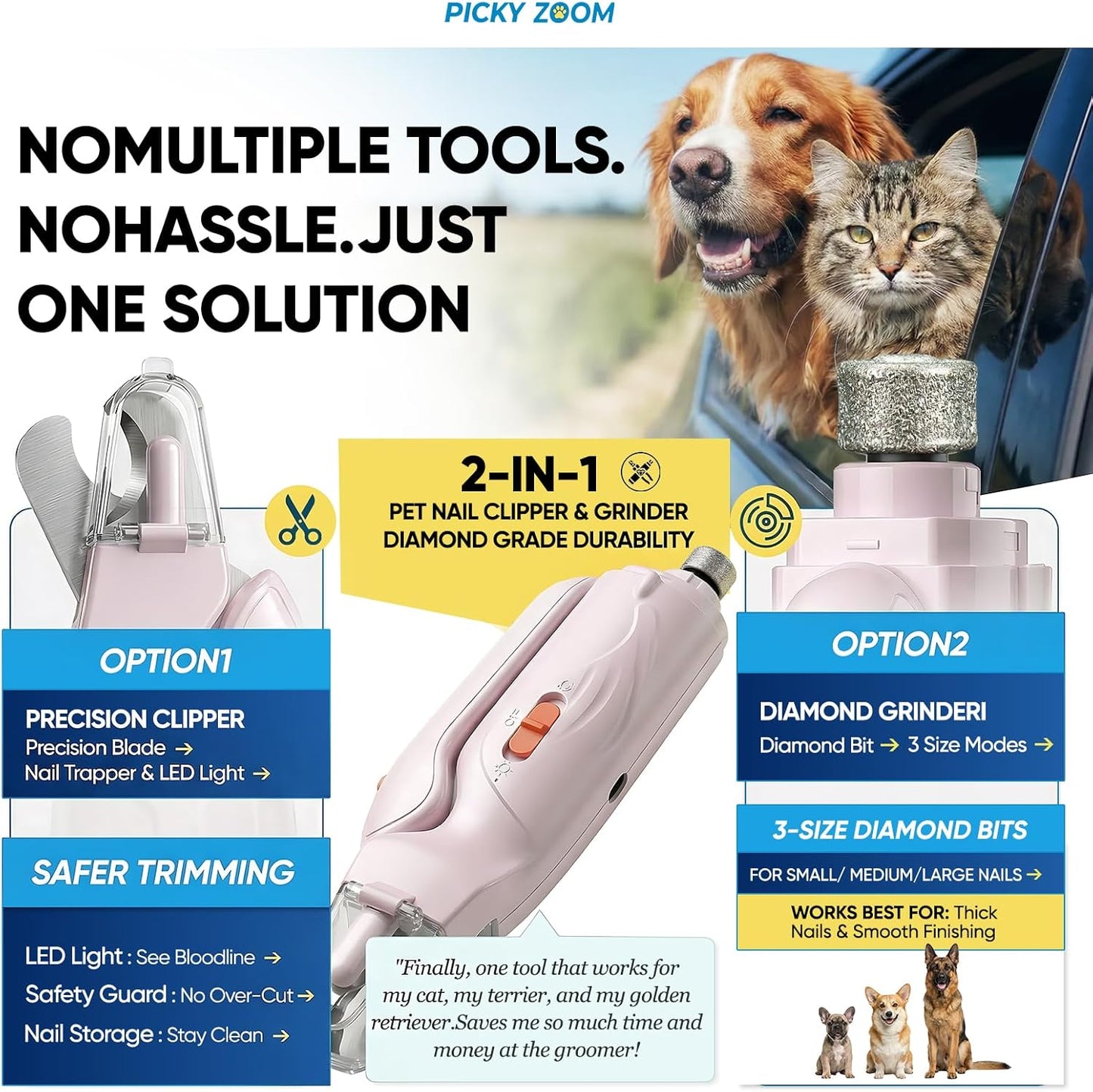 2-in-1 Dog & Cat Nail Clippers and Grinder with Light – Upgraded Safety Guard to Avoid Overcutting, Sharp Blade, Painless Quiet Pet Nail Claw Trimmers, Professional Grooming Tool for Large Small Pets