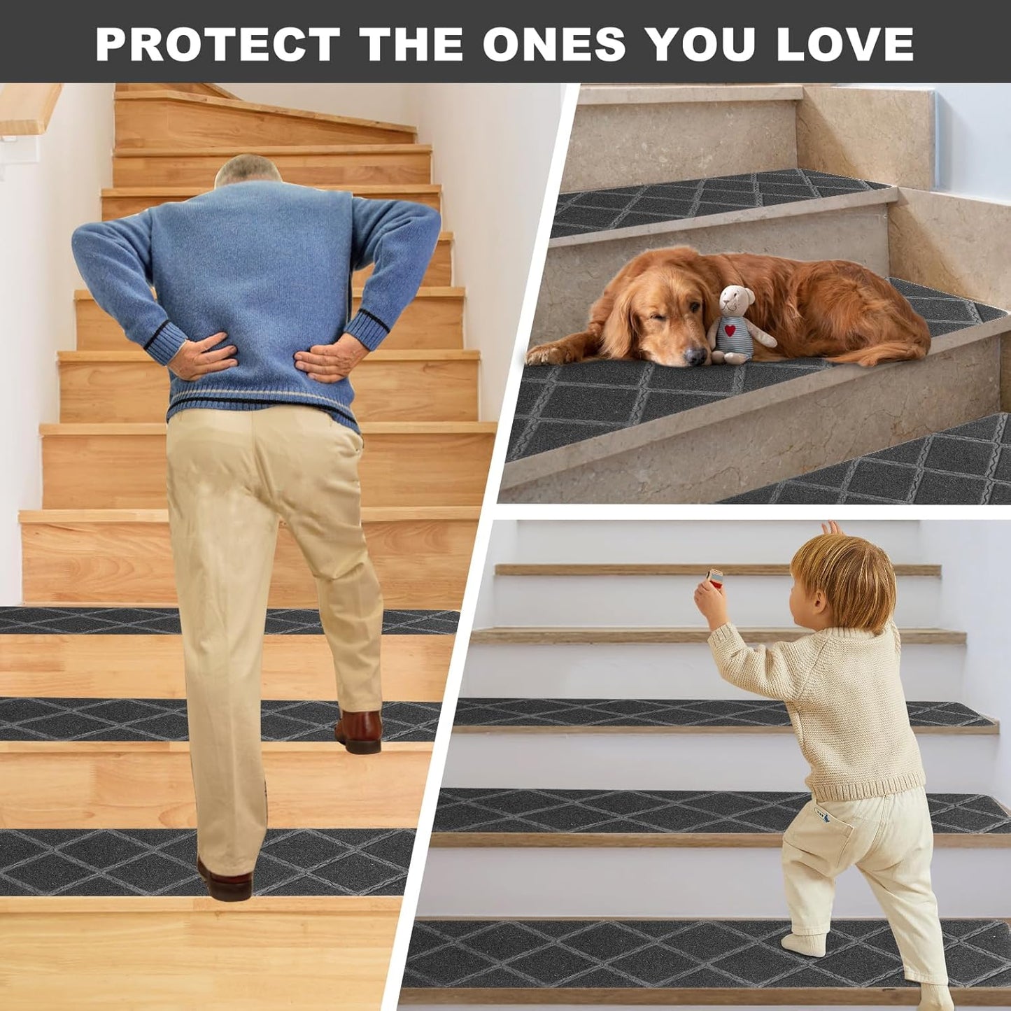 Stair Treads for Wooden Steps, 8" x 30" Non Slip Stair Runner, Peel and Stick Carpet Stair Treads with Reusable Adhesive, Indoor Stair Rugs Covers Mats Pads for Kids Elders Dogs, Brown 15Pcs