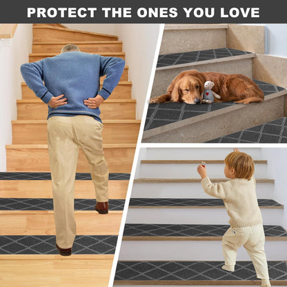 Stair Treads for Wooden Steps, 8" x 30" Non Slip Stair Runner, Peel and Stick Carpet Stair Treads with Reusable Adhesive, Indoor Stair Rugs Covers Mats Pads for Kids Elders Dogs, Brown 15Pcs
