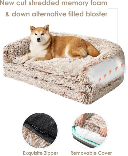 EHEYCIGA Foldable XXL Dog Bed for Large Sized Dog, 54"x38"x7.5" Faux Fur Fluffy Pet Couch Bed, Orthopedic Calming Memory Foam Big Pet Bed, Washable Pet Sofa Bed with Non-Slip Bottom, Dark Grey
