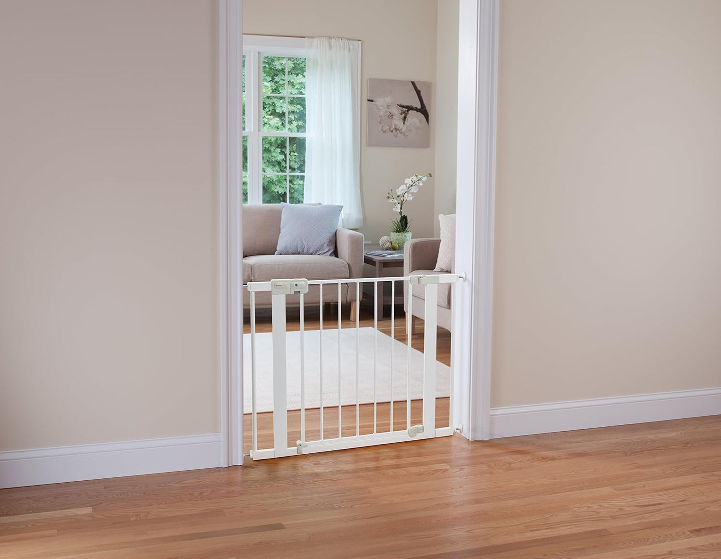 Safety 1st Easy Install Baby Gate for Doorways, Auto-Close Pressure-Mounted Magnetic Latch, Indoor Dog Gates, No Drilling, Fits 29"-38", Grey