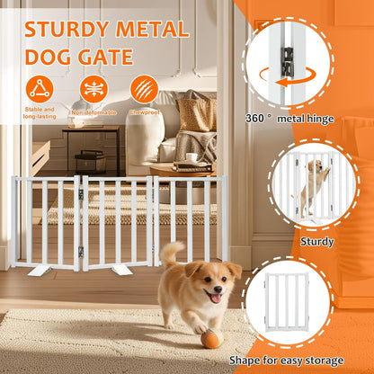 Snagle Paw Short Dog Gate,16.5" Tall Freestanding Metal Dog Gate Only for Small Dogs with Support Feet Easily Step Over,Up to 48" Wide Puppy Gate Indoor for Stairs,Doorways(Black,4 Panel)