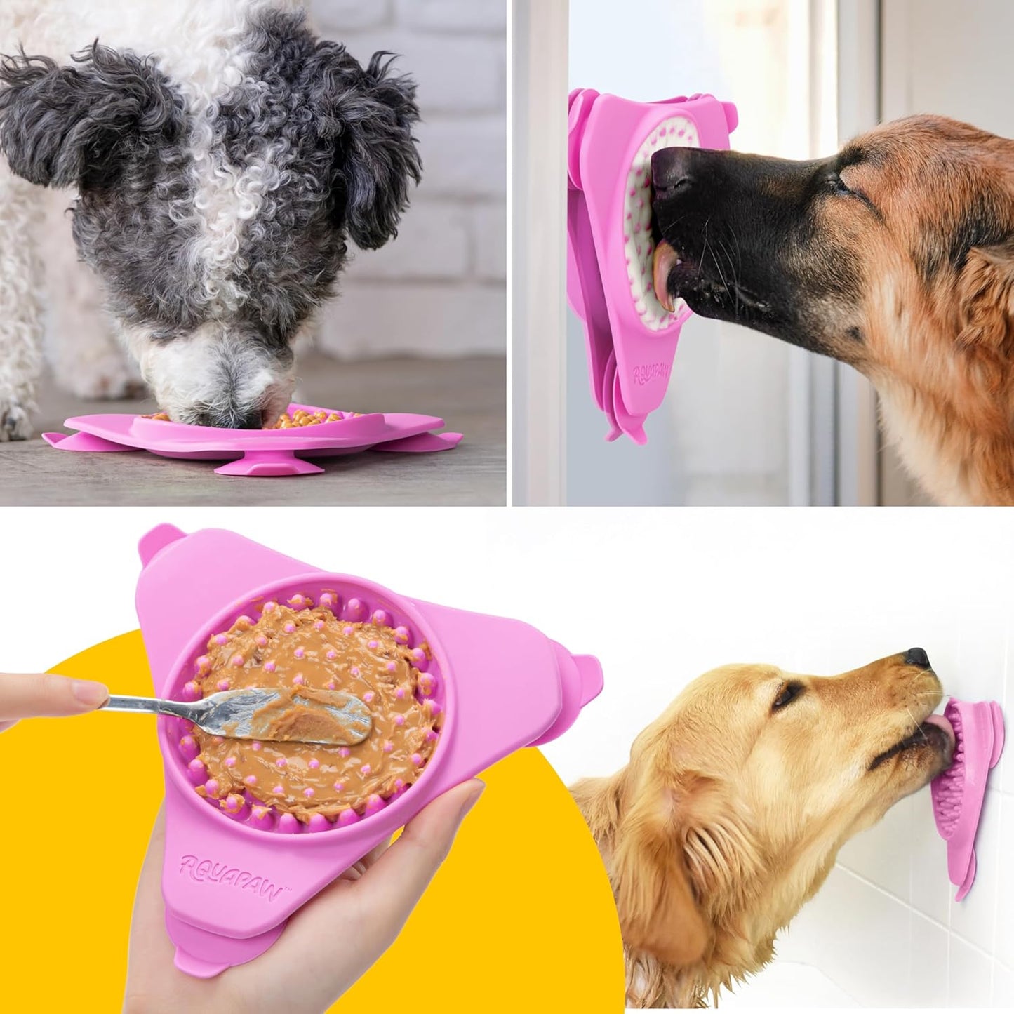 Aquapaw Lick Mat for Dogs 2-Pack, Suction Cup Dog Slow Feeder Pad & Licking Mat for Peanut Butter Treats – Calming Dog Bathing Aid, Stress Relief & Mental Stimulation for All Breeds - Pink