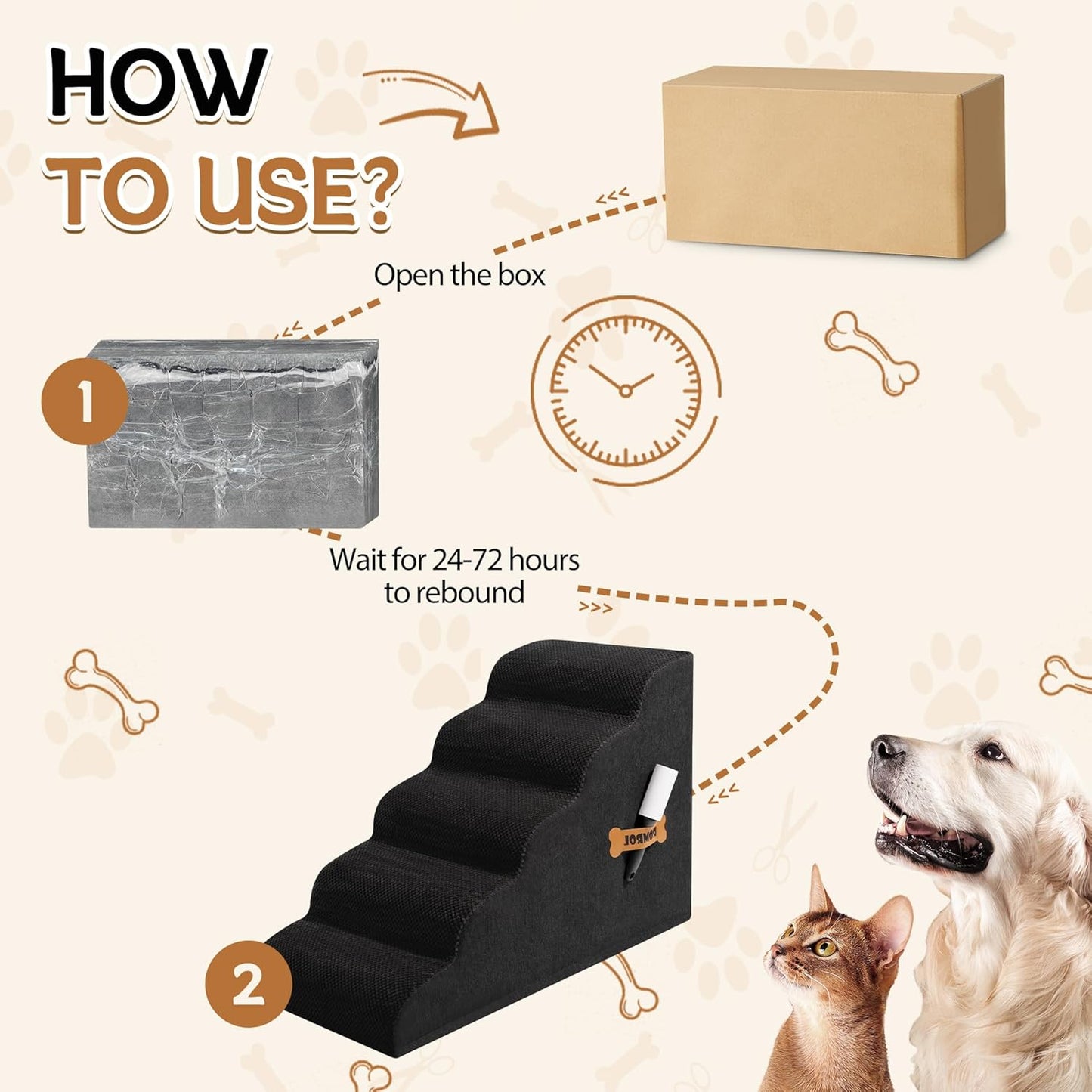 Romrol Dog Stairs Ramp for High Beds Couches, High Density Foam Pet Steps with Durable Non-Slip Waterproof Fabric Cover, Dog Stairs for Small Dogs or Cats or Pets, 5-Step, 22 Inch, Grey