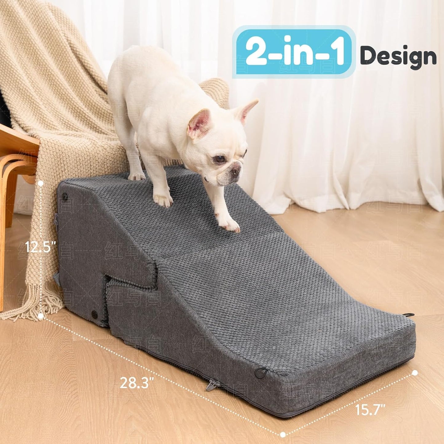 4-Step Dog Stair and Ramp for Small Dogs and Cats, Pet Steps for Bed with Non-Slip Bottom, Grey