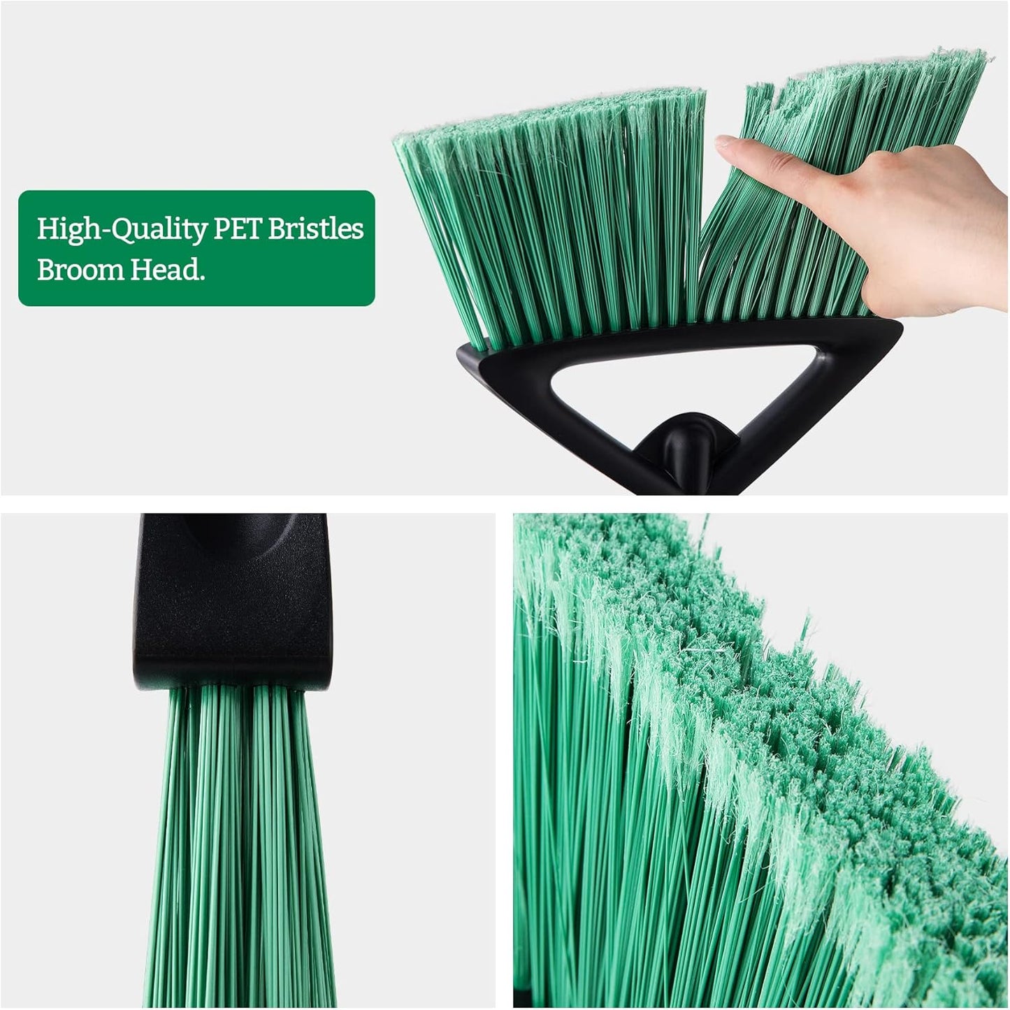 Eyliden Broom, Angle Broom with 57" Long Handle, PET Bristles - Fit Heavy-Duty Cleaning, Also Works Well Fine Dust - Commercial Outdoor Indoor Sweeper for Courtyard Sidewalk Deck Kitchen Lobby, Black