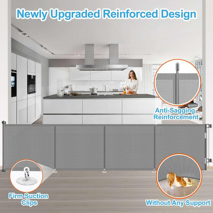 Upgrade 120 inch Retractable Baby Gates, EZIGO Extra Wide Baby Gate for Large Opening Extra Long Mesh Gate for Kids or Pet Dog Gate Child Safety Gate for Stairs Hallways Doorway Indoor Outdoor, Gray