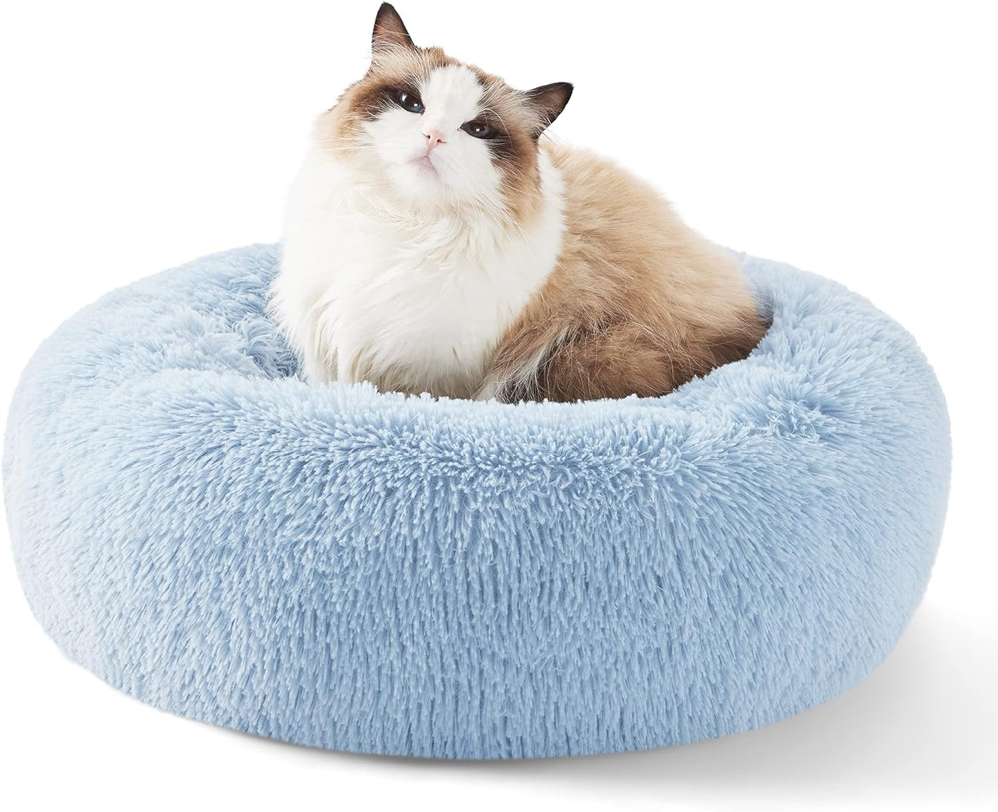Bedsure Calming Dog Bed Medium Size Dog - Donut Washable Medium Pet Bed, 30 inches Anti-Slip Round Fluffy Plush Faux Fur Cat Bed, Fits up to 45 lbs Pets, Camel