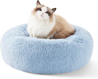 Bedsure Calming Dog Bed Medium Size Dog - Donut Washable Medium Pet Bed, 30 inches Anti-Slip Round Fluffy Plush Faux Fur Cat Bed, Fits up to 45 lbs Pets, Camel