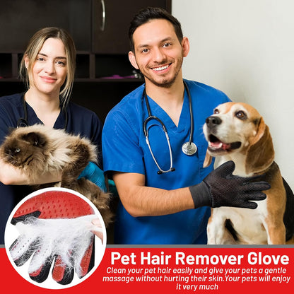 Upgrade Pet Grooming Gloves, Grooming Gloves for Dogs, Cats, Rabbits & Horses with Long and Short Hair, Efficient Pets Hair Remover Mittens - 1 Pair (Blue)