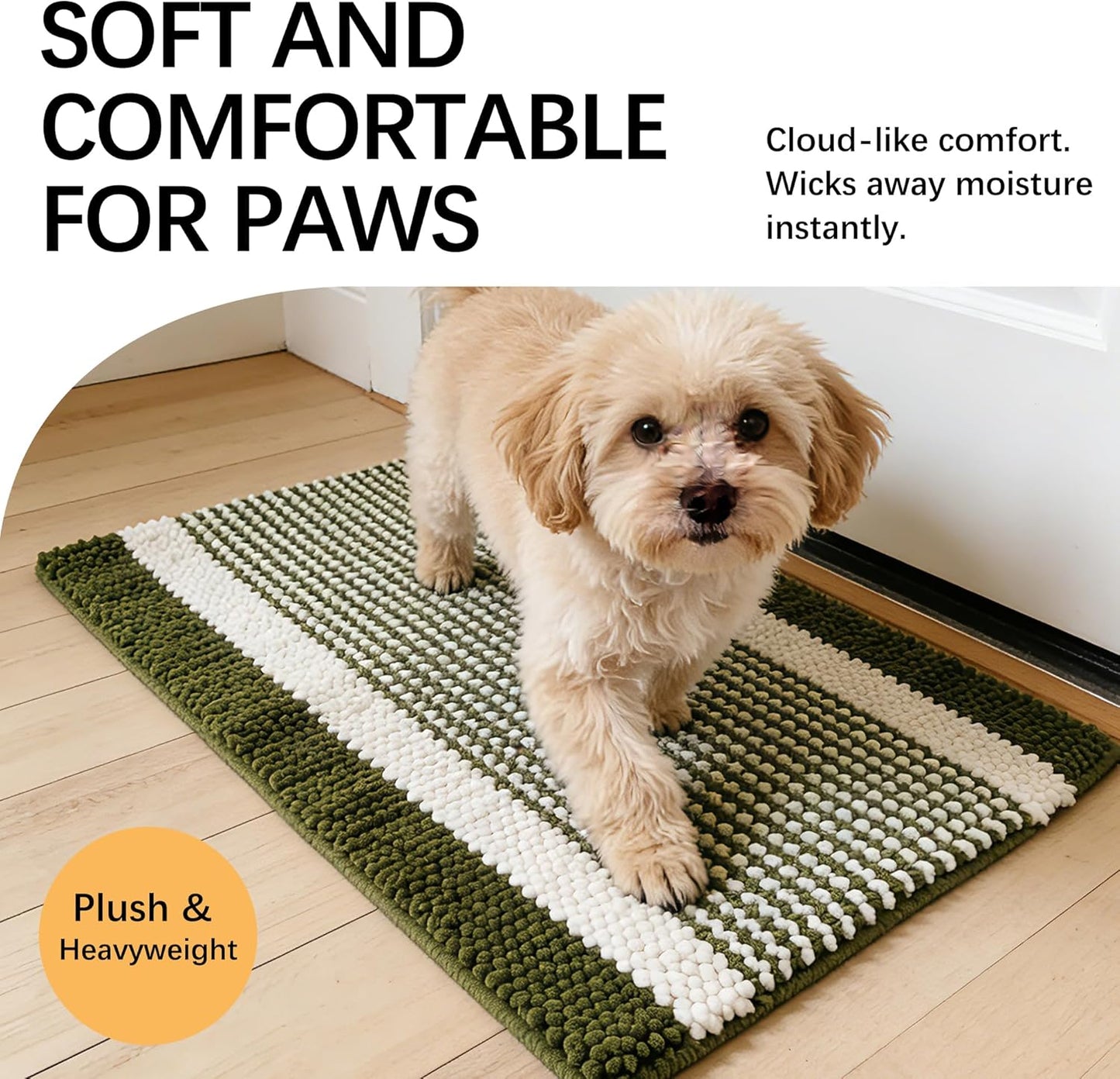 Dog Door Mat for Muddy Paws - Absorbent Quick-Dry Non-Slip Washable Chenille Pet Rug, Indoor Entryway Mat for Front Door & Crate (Brown, 24" L*16" W)