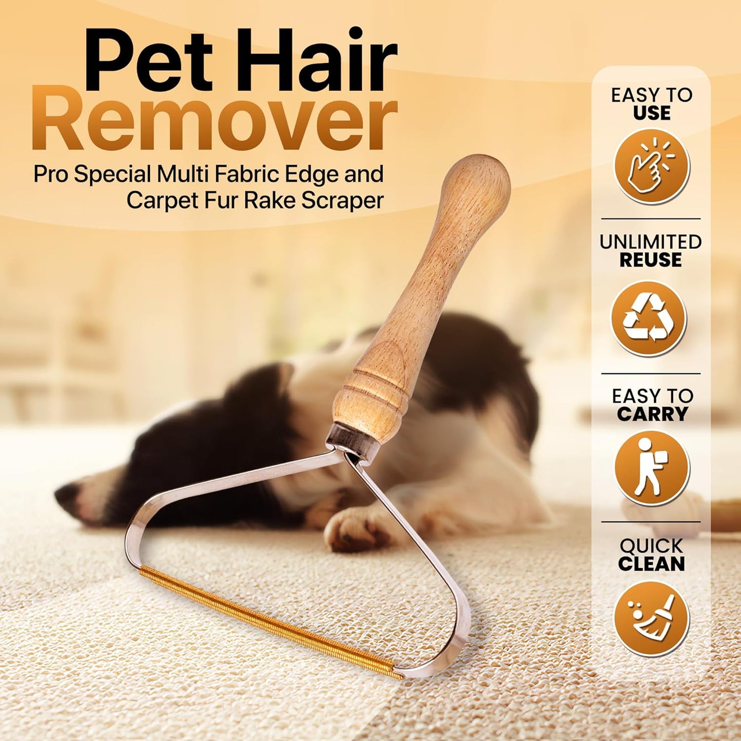 1-Pack Pet Hair Removal Tool - Carpet Rake and Squeegee for Pet Hair Remover Tool - Lint Remover and Hair Scraper for Couch - Easy to Clean Fuzz Fur and Pro Cat Dog Hair Remover for Rugs,Car Floor Mat