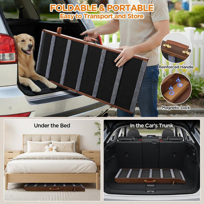 Dog Ramp for Bed - Extra Wide 17’’, Non-Slip Rubber Surface Excellent Traction, Pet Ramp for Small Large Dogs to Get on High Couch Car, Hold up to 200lb, Adjustable, Foldable