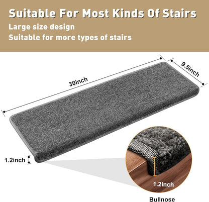 PURE ERA Bullnose Carpet Stair Treads Set Tape Free Non-Slip Indoor Stair Protectors Pet Friendly Rugs Covers Soft Skid Resistant Washable Reusable 9.5" x 30"(14 Pieces,Cream Gray)