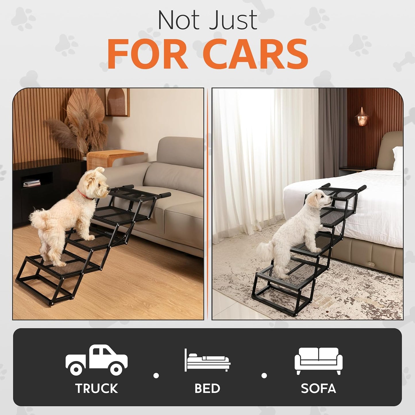 Foldable Dog Stairs for Cars Trucks & SUVs - Heavy-Duty Carbon Steel Pet Ladder Supports 230LB - Non-Slip Metal Mesh Joint-Friendly Portable Ramp for Large Dogs - 5 Step Pet Stairs w/Mat