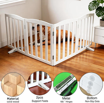 ZJSF Foldable Freestanding Indoor Dog Gate for House Wood White Long Pet Gates Dog Fence for Stairs Puppy Gates for Hallways,Pet Fence, Puppy Gate,Support Feet Included 24 "Height-3 Panels