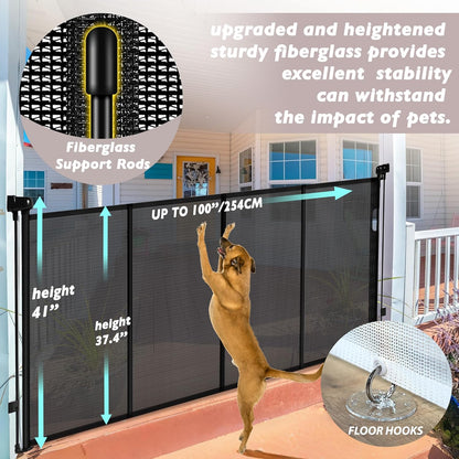 240" Retractable Baby Gates Extra Wide for Large Opening, 41" Extra Tall Retractable Dog Gate Pet Gates, Long Child Safety Mesh Gate with Fiberglass Rods for Stairs, Doorways, Hallways, Indoor/Outdoor