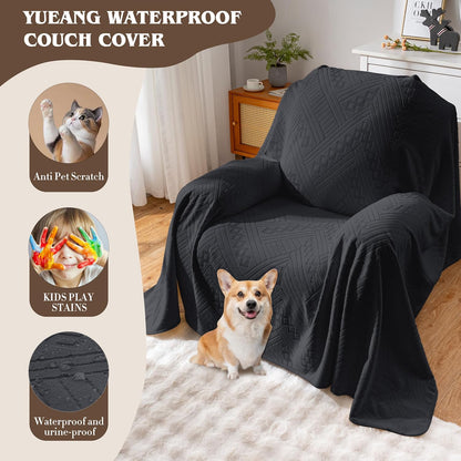 Waterproof Couch Cover, Reversible, Pet-Friendly, Washable and Anti-Slip Couch Covers for Sofa Protection with 3 Cushions, Sofa Slipcovers for Dogs and Cats (71×118in/Brown)