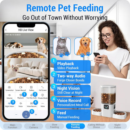 Frienhund Automatic Cat Feeder with 2K Camera: 5G WiFi Automatic Dog Feeder with Night Vision,Cat Food Dispenser with 7L Large Food Storage Container for Multiple Pet,Detachable for Easy Clean -29 Cup