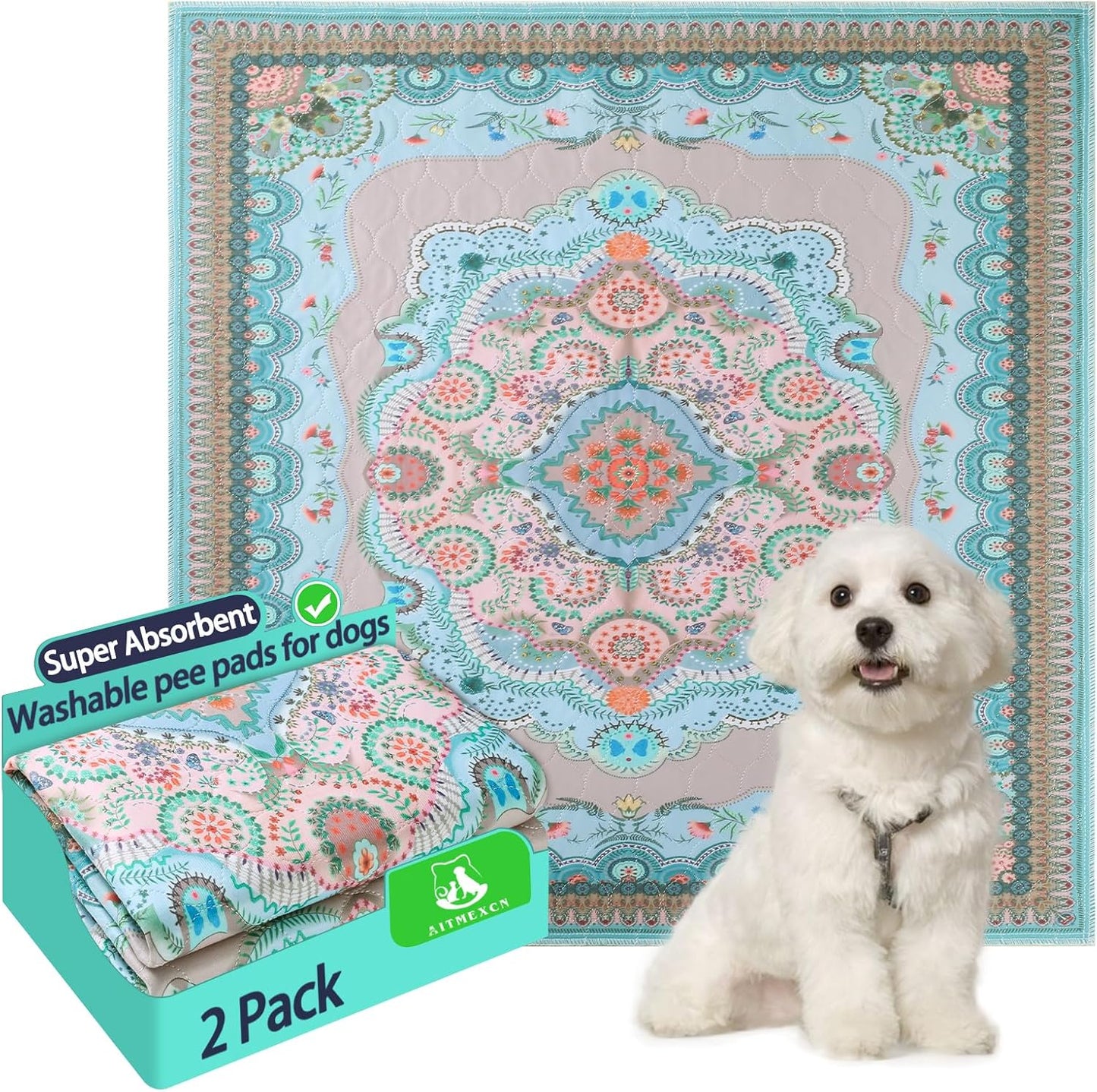 Aitmexcn Washable Puppy Dog Pee Pad, 2PCS 100% Waterproof Whelping Training Mat for Puppy/Senior Dog, Fast Drying Reusable Puppy Pads for Indoor, Outdoor and Car Travel- 24'' x 36''