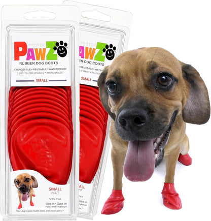 PawZ Rubber Dog Boots for Large Paws - All-Weather Waterproof Dog Shoes, Anti-Slip Traction for Rain, Snow, Mud & Hot Pavement - Pull-On Dog Booties, Purple - Large (3"- 4") - Pack of 24