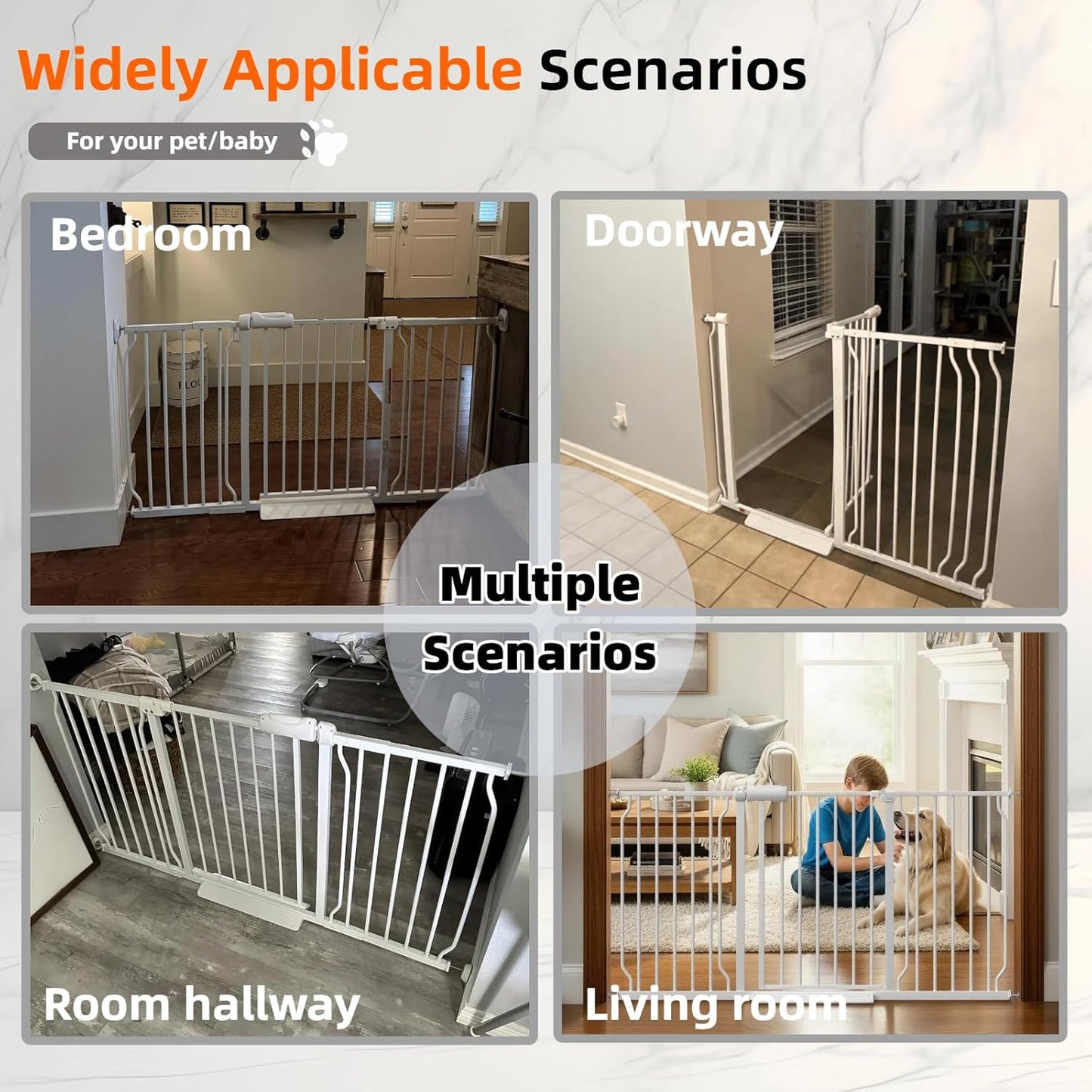 Extra Wide Baby Gate with Door, 52.76~62.2 Inch Wide Presure Mounted No Drill Metal Auto Close Child Gate for Stair Doorway - Indoor Outdoor Safty Gate for Toddler Dog Doggie, Black