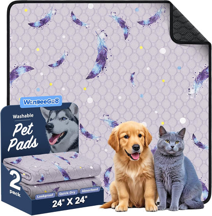 WanpeeGoo Washable Pee Pads for Dogs, 2Pack Reusable Puppy Pads, Super Absorbent & Leakproof Dog Pads, Anti-Slip Dog Pee Pads for Puppy Training & Incontinence, Feather Pattern 36"x41"