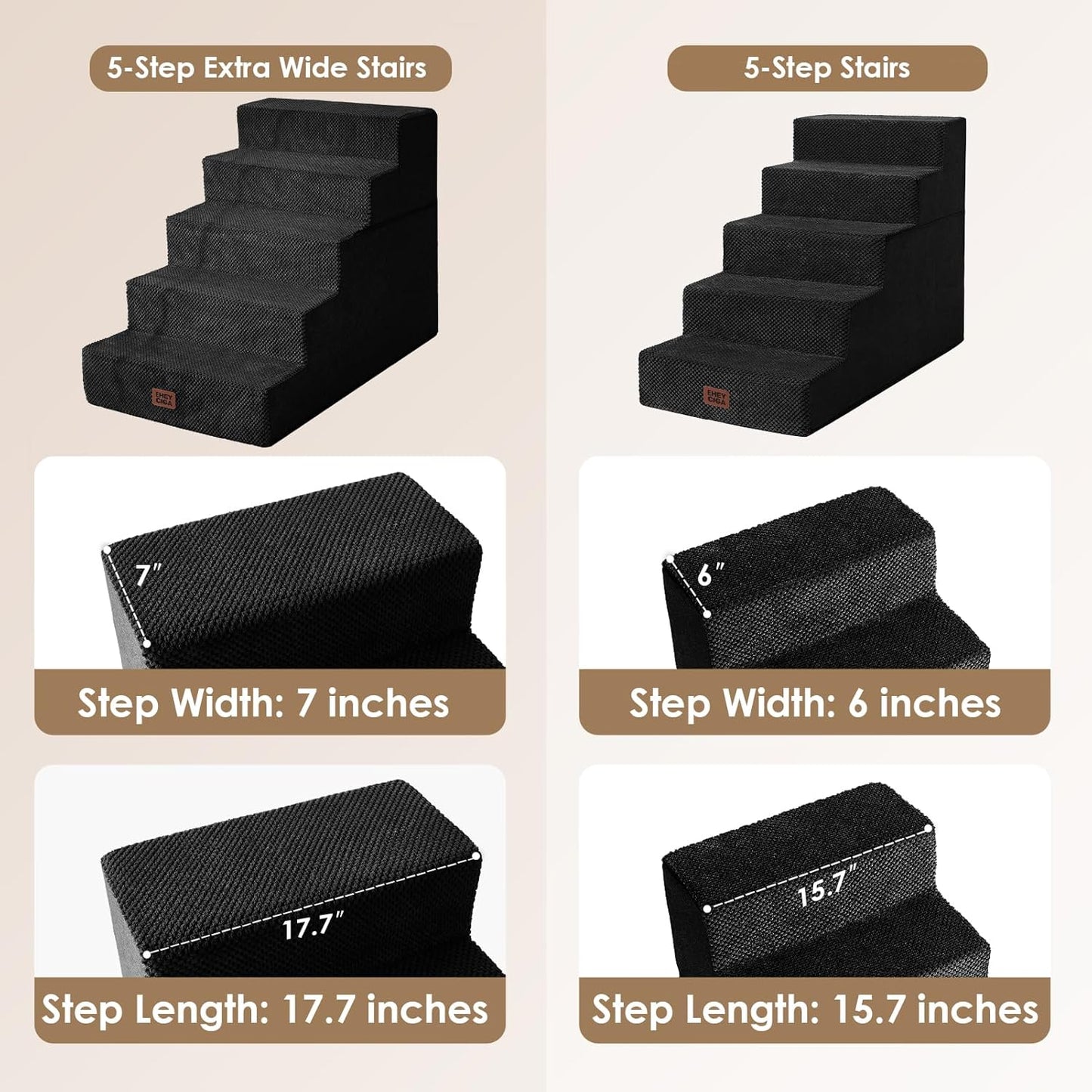 EHEYCIGA Dog Stairs for High Bed 22.5" H, 5-Step Dog Steps for Bed, Pet Steps for Small Dogs and Cats, Non-Slip Balanced Pet Ramp Indoor, Grey