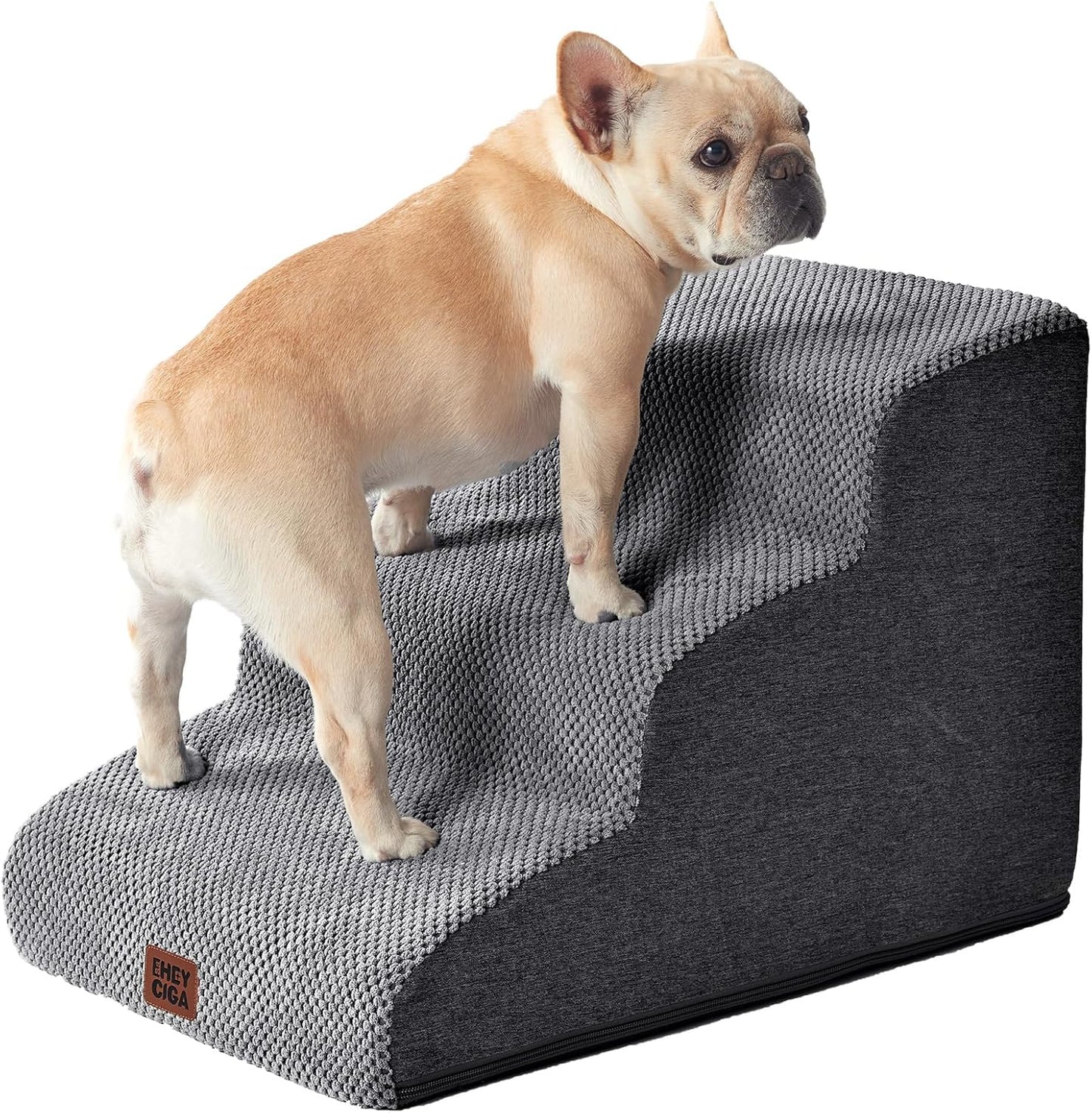 EHEYCIGA Curved Dog Stairs Ramp for High Beds 19.7" H, 4-Step Dog Steps for Small Dogs and Cats, Pet Stairs for High Bed Climbing, Non-Slip Balanced Pet Step Indoor, Grey