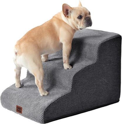 EHEYCIGA Curved Dog Stairs Ramp for High Beds 19.7" H, 4-Step Dog Steps for Small Dogs and Cats, Pet Stairs for High Bed Climbing, Non-Slip Balanced Pet Step Indoor, Grey