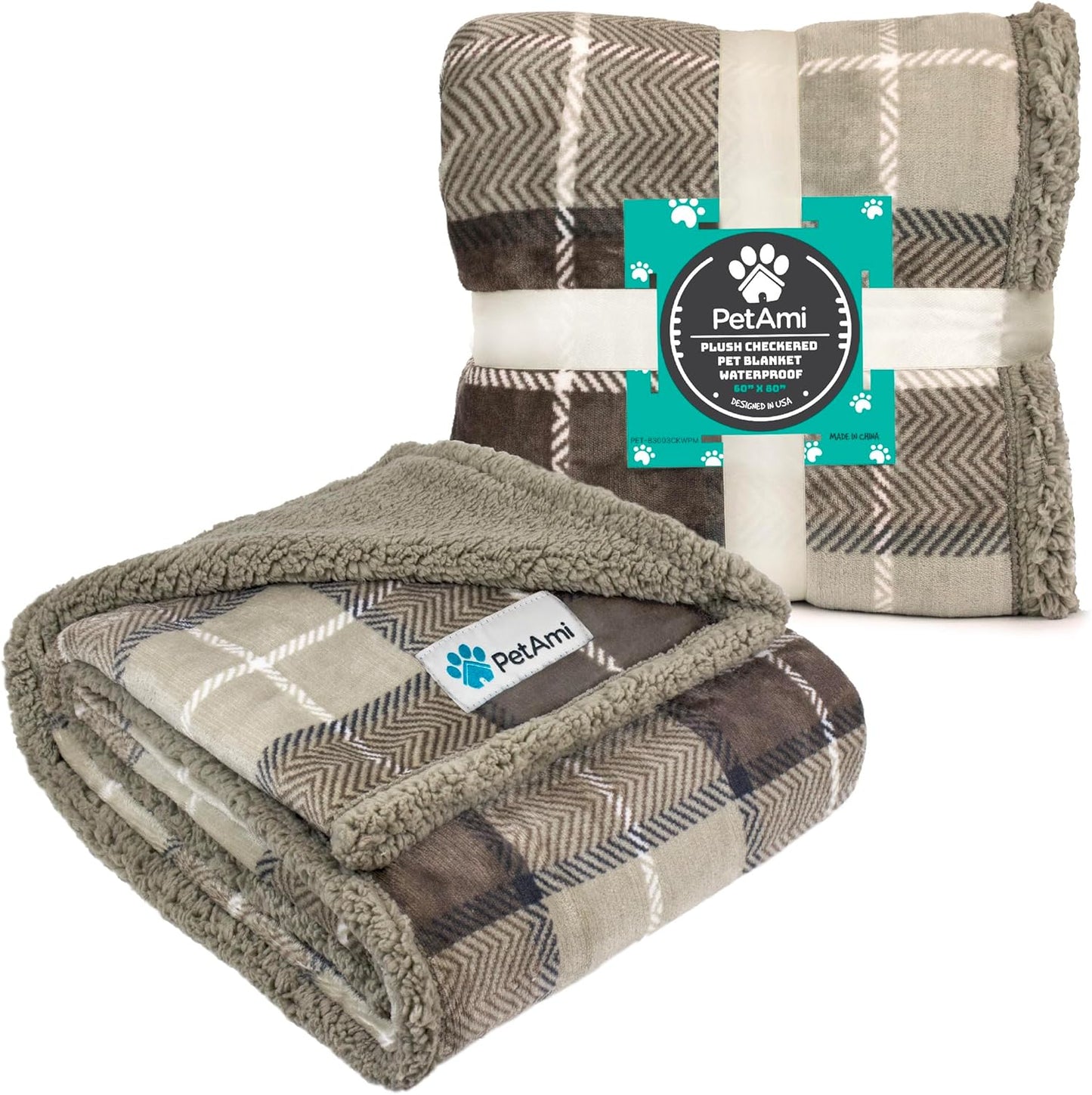 PetAmi Waterproof Dog Blanket for Couch, Large 60x40, Pee Proof Sherpa Fleece Reversible Pet Throw, Furniture Protector for Bed Sofa Kennel, Soft Washable Cover for Medium Dogs Cats, Grey Sherpa