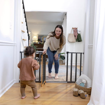 Ingenuity Ingenuity Thruway 60XW Series Extra Wide Safety Pet&Baby Gate,30"-60" Wide,26" Tall,Pressure or Hardware Mounted,Install Wall to Wall in Doorway or Stairway–Honey Oak Stained Wood&Metal