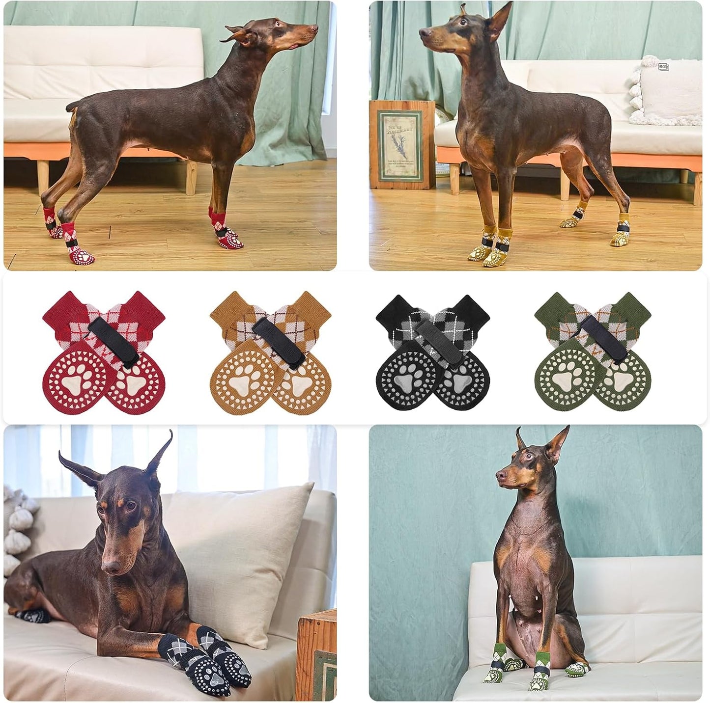 BEAUTYZOO Dog Socks to Prevent Licking Paws -Dog Shoes for Hot Pavement & Hardwood Floors Anti Slip, Traction Control Boots & Paw Protectors with Double Side Grips for Small Medium Large Senior Dogs