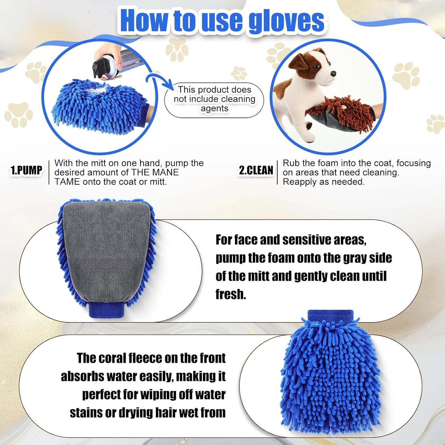 Teenyyou 2 Pcs Dog Towel Mitt Dry Bath Gloves Chenille Microfiber Paws Clean Pet Hair Washing Gloves Dog Grooming Mitts Bath Supplies for Cats Rabbits Horses Suitable for Long/Short/Poodle Fur(Grey)